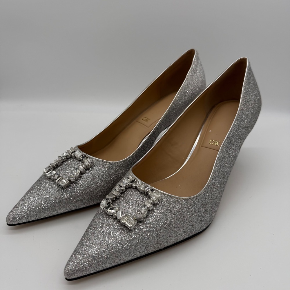 Charles & Keith Silver Glitter Buckle Pointed Toe Pumps 60580031-41 Size 41